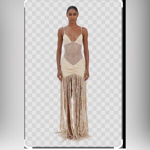 Chic Backless Tan Mesh Dress